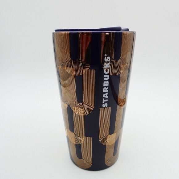 Starbucks Ceramic Travel Tumbler Mug Purple Gold Siren Mermaid 12 oz Swivel Lid - Picture 3 of 9